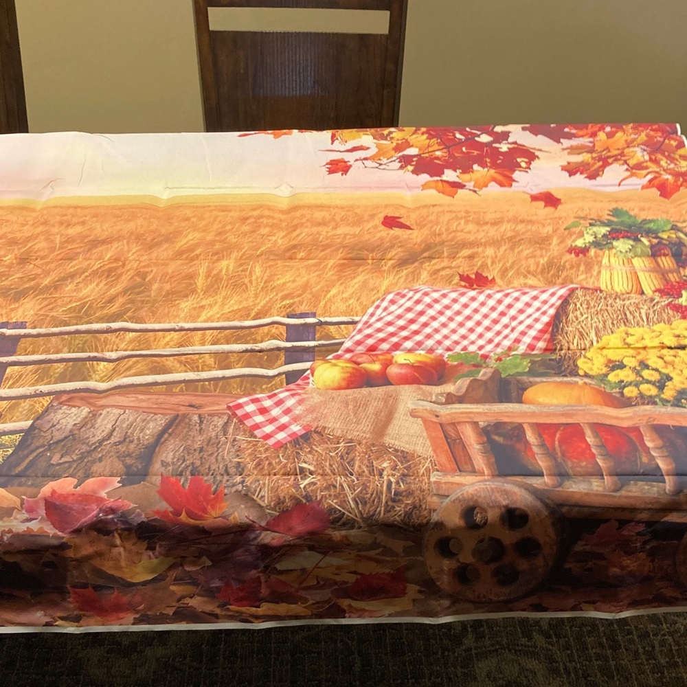 Autumn Harvest vinyl Tablecloth with Fall Leaves
